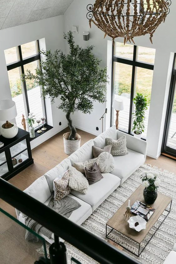 a living room with a large window