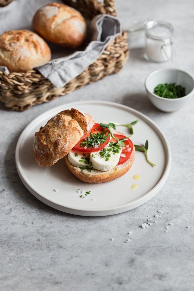 healthy meal bread with tomato and cheese