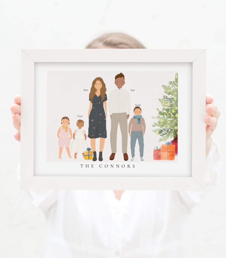 illustration of family with three kids