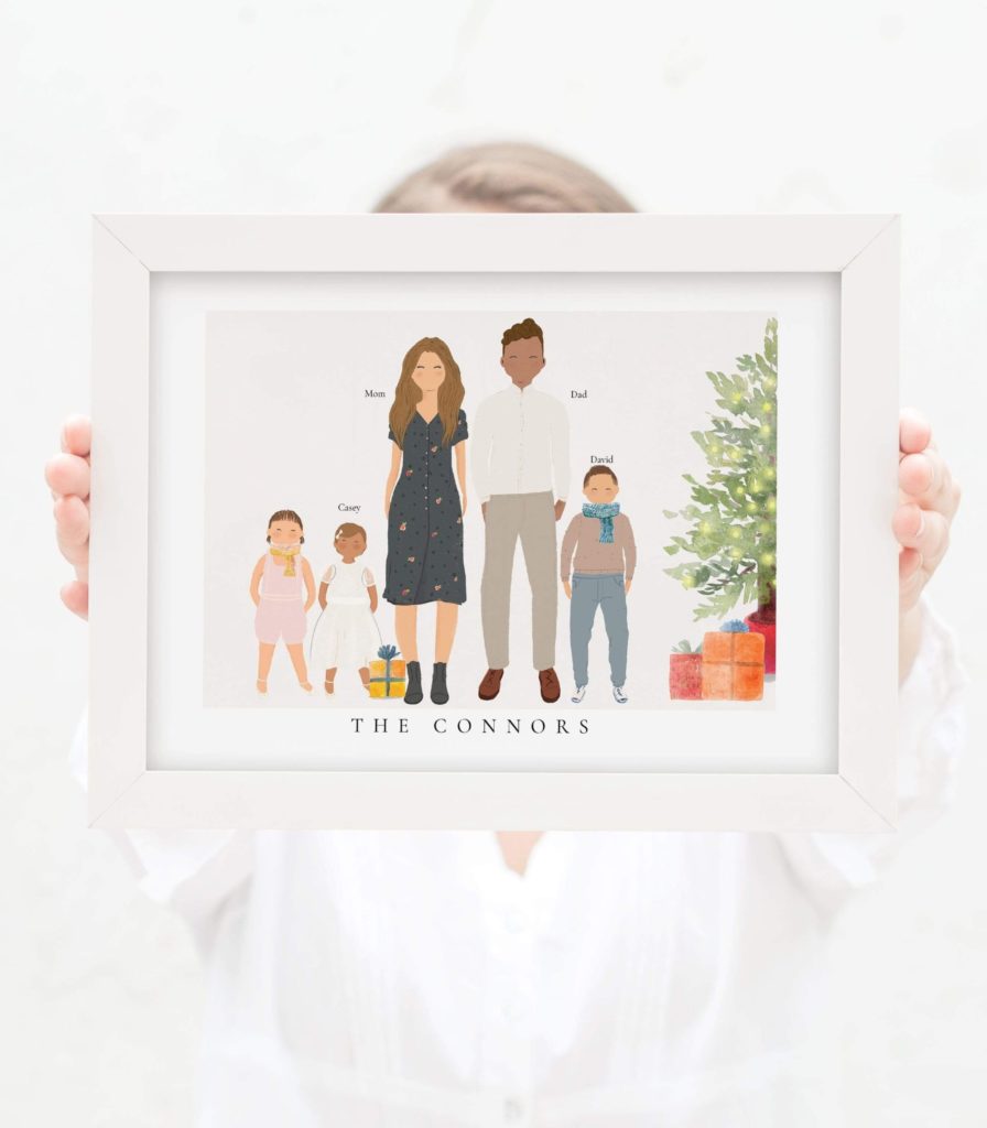 illustration of family with three kids