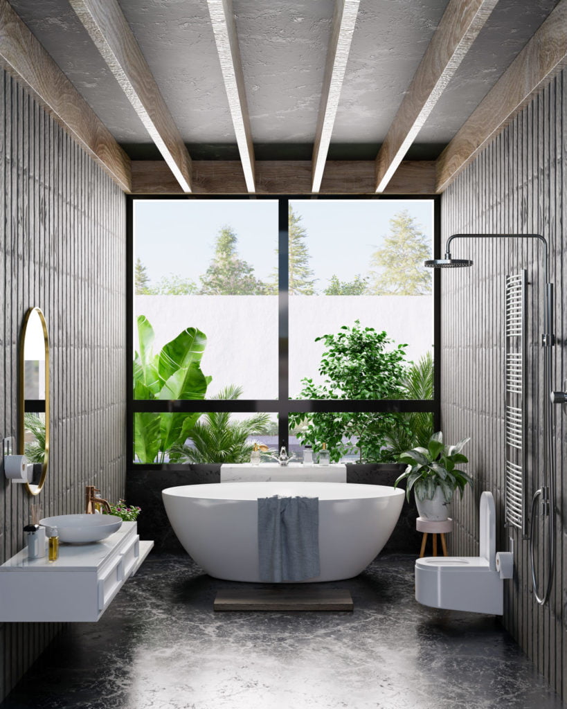 bathroom with windows and modern design rendering